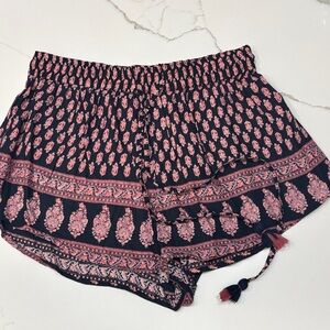 RAGA High Waist Shorts with Navy and Coral Pattern